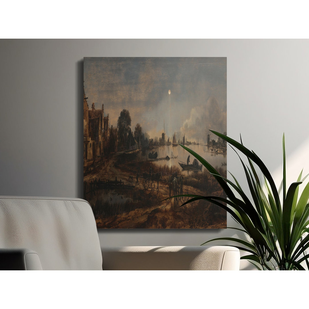 Dutch Town Canvas Wall Art, Classic Landscape Painting, Gallery Wrapped Print, Ready to Hang, Archival Quality, Coastal Scene, Statement