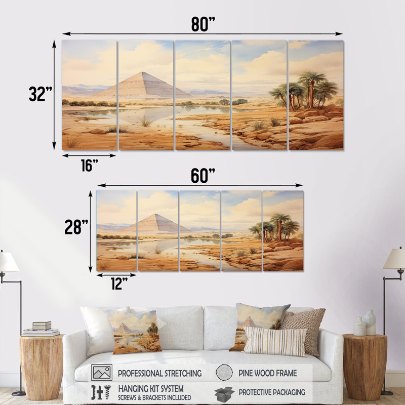 Ancienne pyramide égyptienne, art mural 5 pièces, H 32 po x l 80 po
