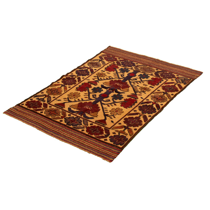 Tapis décoratif de laine brun clair/rouge de conception unique noué à la main New Age 3 pi 11 po x 5 pi 9 po Ceitidh