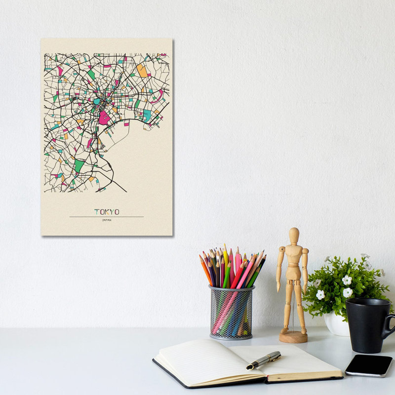 Tokyo, Japan Map by Ayse Deniz Akerman - Wrapped Canvas Gallery-Wrapped Canvas Giclée, 20.32 cm H x 30.48 cm W