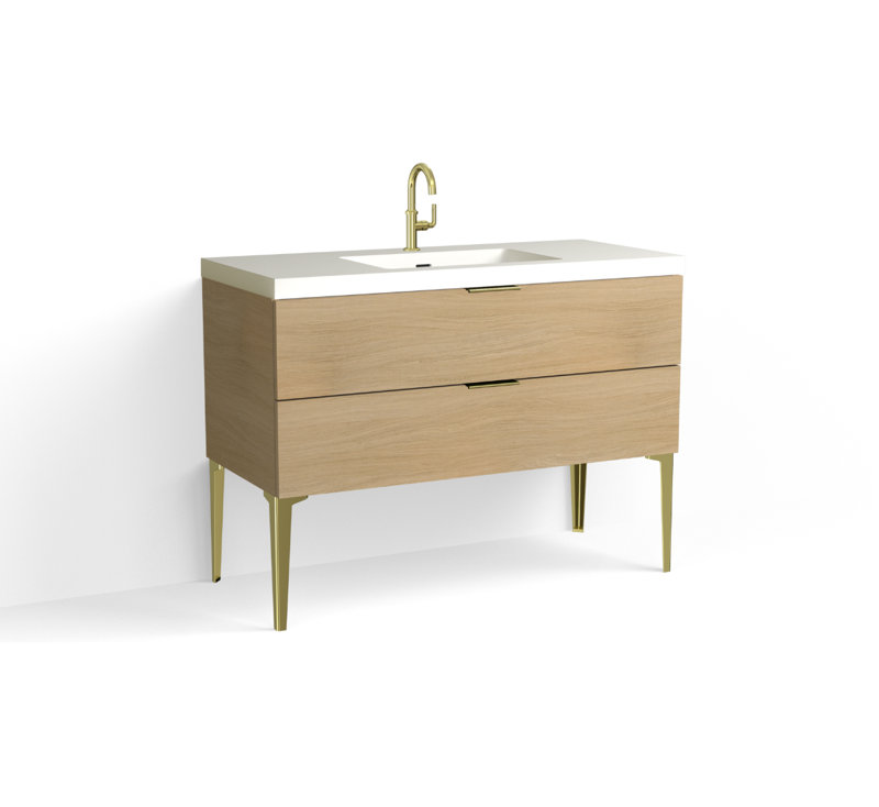 Avila 48" W Freestanding Single Bathroom Vanity with Dean Leg, Matte White/Single, Biondo, Satin Brass