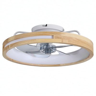 20 Inchs Ceiling Fans with Lights and Remote Low Profile Flush Mount Ceiling Fan with Light,3000-6000K LED Fan Lighting 6 Speed Reversible Quiet Wooden Small Fans and Light for Bedroom Kitchen