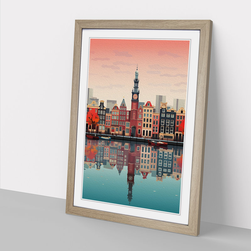 Amsterdam Minimalism No.2 - Single Picture Frame Print on Wood, Oak, 46cm H x 34cm W x 2cm D