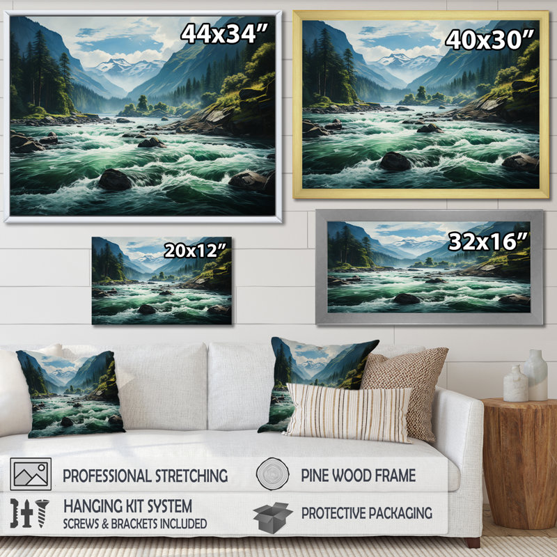 River Reflections I - Lakes & Rivers, reproduction d'art sur toile, H 12 po x l 20 po x P 1 po, Cadre simple argenté