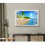 Fenêtre, paysage, ciel bleu ensoleillé, plage tropicale, palmiers côtiers, reproduction d'art sur toile-91357606