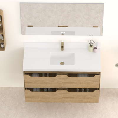 48'' Wall-mounted Single Bathroom Vanity With Quartz Top And Backsplash