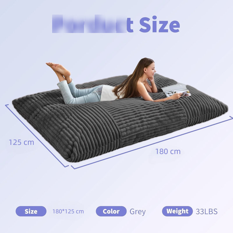 Fauteuil à billes ergonomique pour se détendre confortablement à la maison pendant les jours de pluie, housse lavable amovible, flanelle, environnement confortable de 75,6 po de long, machine - gris foncé, 55,1 po