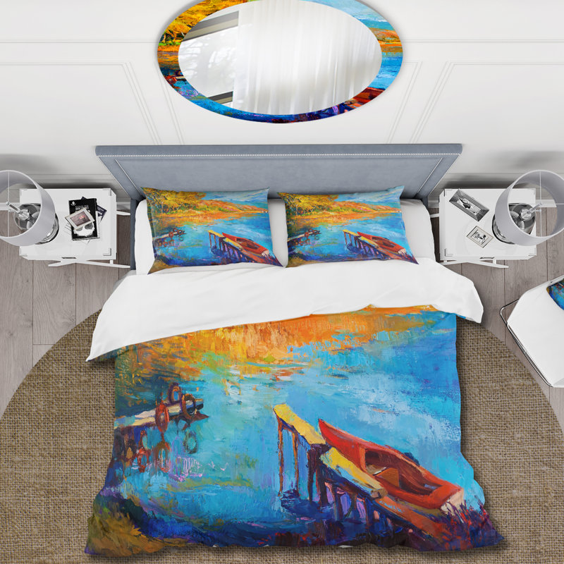 Ensemble de housse de couette Sunset Microfibre Sunset House Glow At The Lake II - Lake House