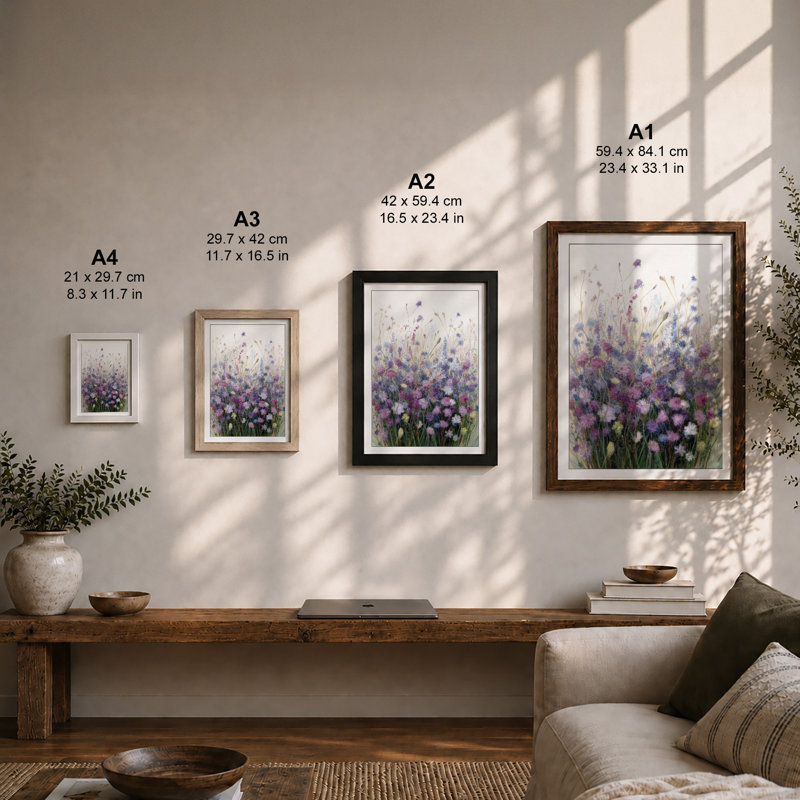 Lavender Meadow Botanical - Framed Print, Black, A4 - 29.7 x 21.0 cm