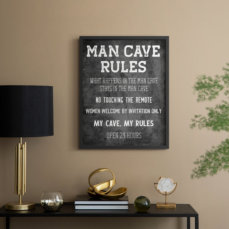 «Man Cave Rules», reproduction encadrée - bois massif, Noir, noir, noir, noir, H 11 po x l 9 po