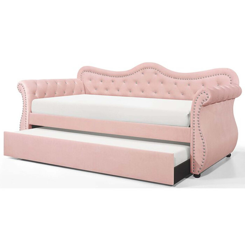 Modern Style Upholstered Velvet Wood Daybed With Trundle