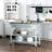 Kitchen Island With Stainless Steel Top, Traditional Kitchen Island With Storage, 2-Tier Open Shelves, Drawers, Light Gray