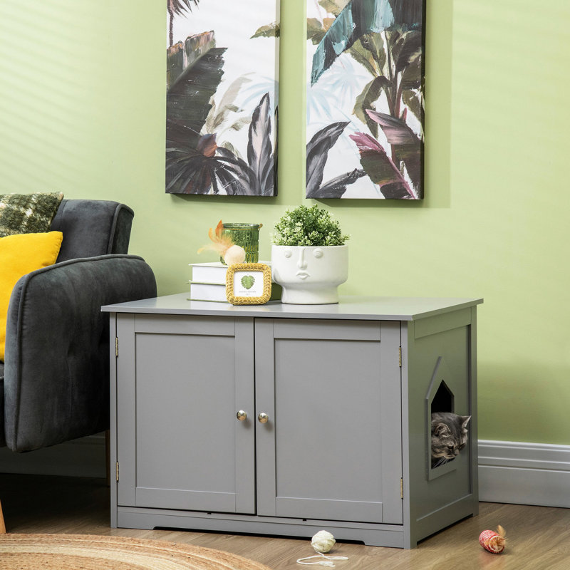 Bac à litière moderne gris foncé avec cloison réglable amovible et armoire de rangement dissimulée pour les chats