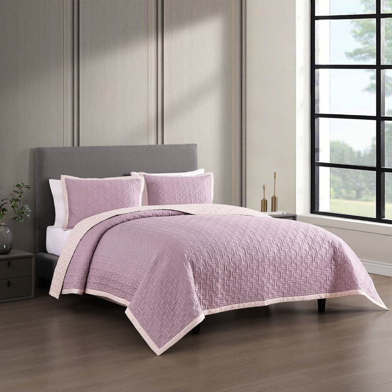 Ensemble de couvre-lit matelassé 3 pièces Bebejan, Mauve, King Coverlet/Bedspread+ 2 King Pillow Shams
