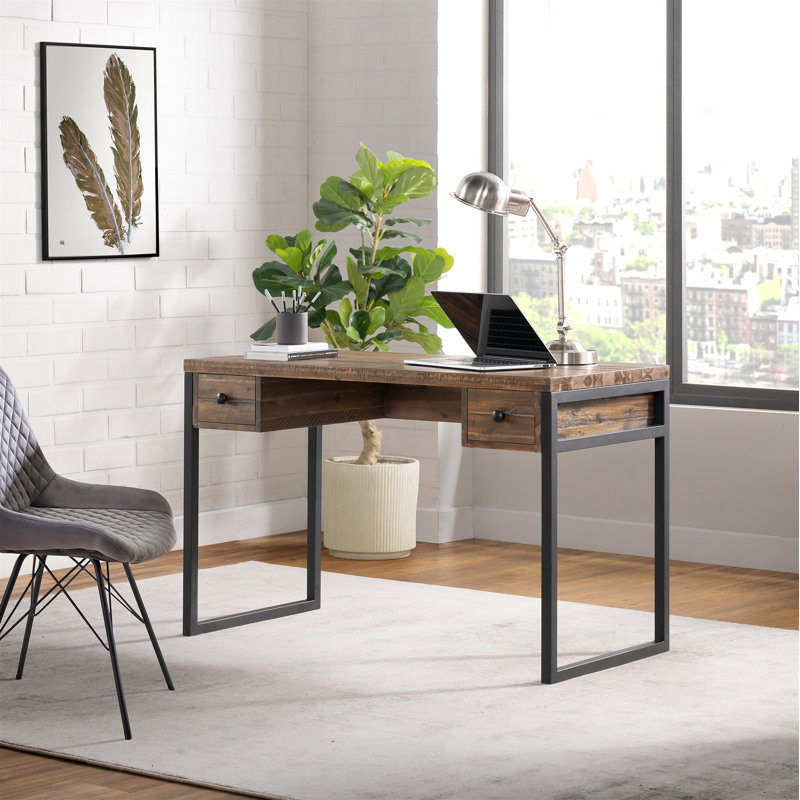 Claremont Rustic Wood and Metal Desk, 30" H x 48" W x 23" D