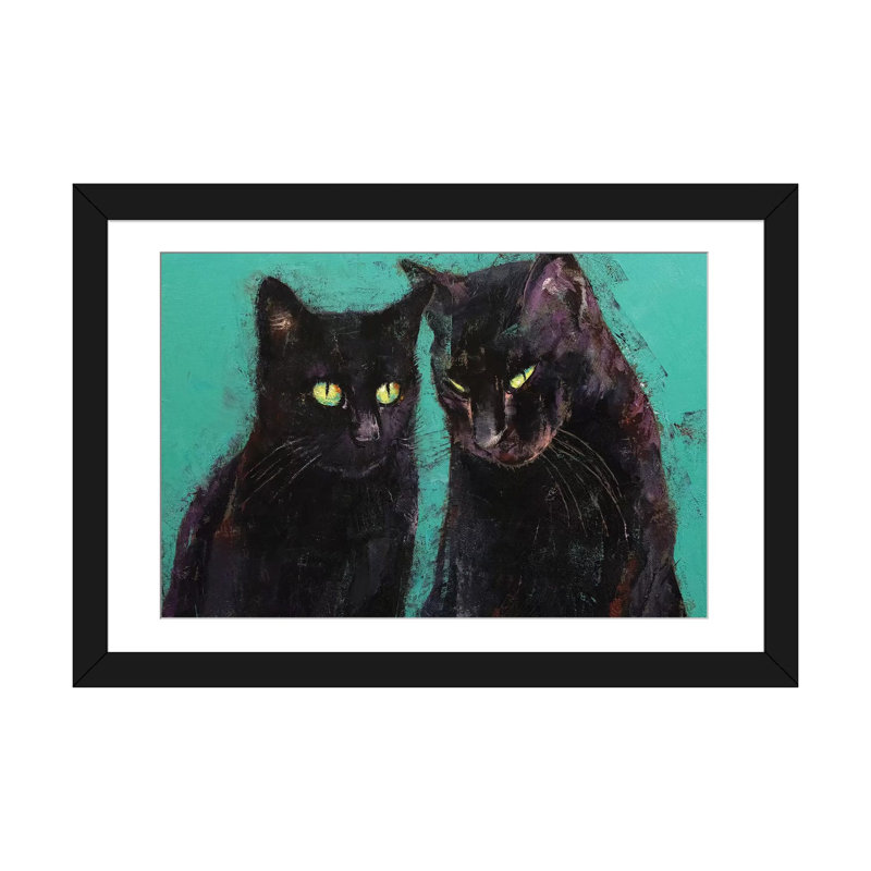 «Two Black Cats», reproduction sur toile, H 24 po x l 32 po x P 1 po, Papier d'art encadré noir, Blanc