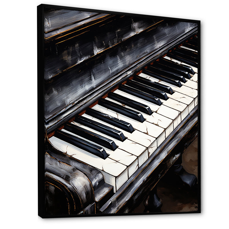 «Black and White Piano Keys To Serenity IV», reproduction sur toile, Cadre flottant noir, H 40 po x l 30 po x P 1,5 po