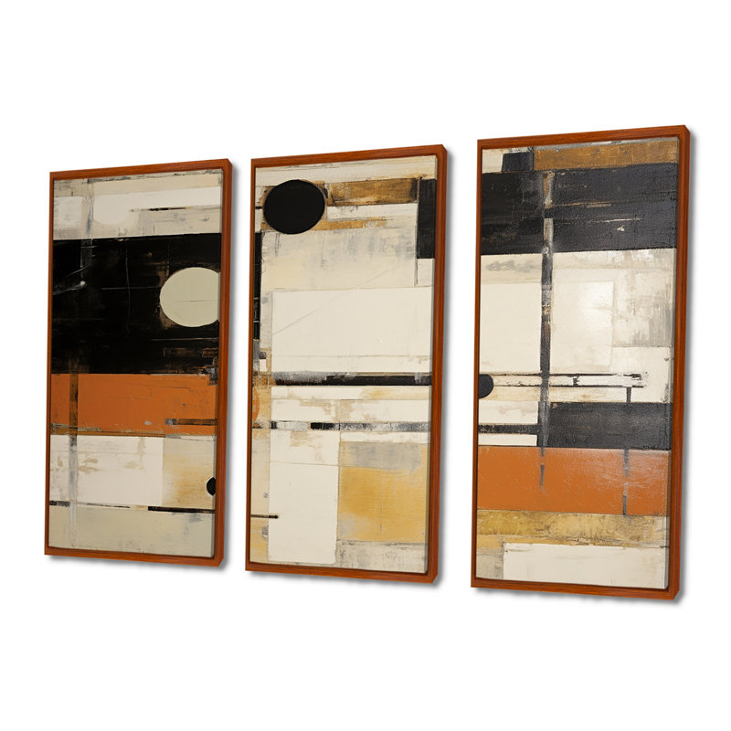 Modernisme orange noir beige - ensemble de décoration murale abstrait, H 28 po x l 36 po x P 1 po, Cadre flottant brun