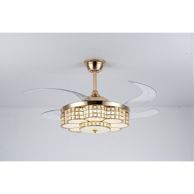 48" Ceiling Fan With Retractable Blades, Indoor  Ceiling Fan With Light with Remote Control, Noiseless Reversible Motor, 6 Speed ,3 for Patio Living Room, Bedroom, Office,Indoor