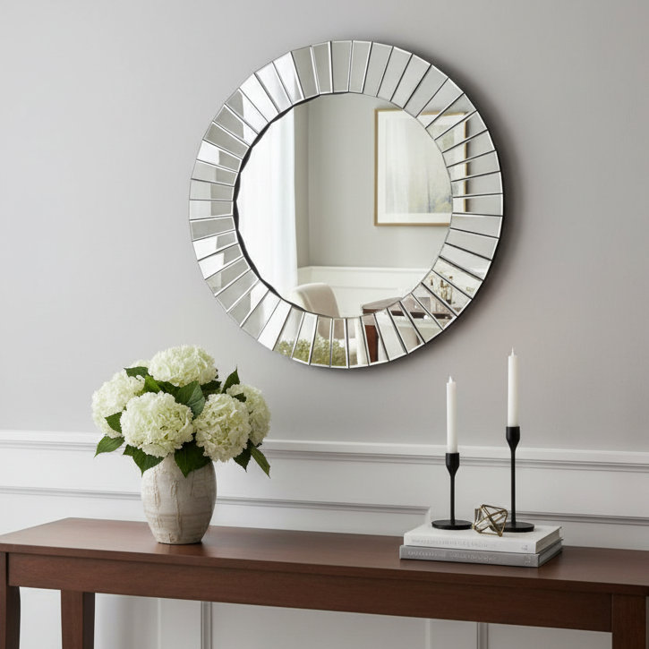 Grand miroir rond en verre argenté, miroir mural moderne sans cadre, 80 cm de diamètre, facile à installer