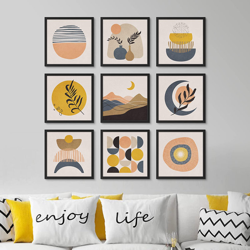 Signe, art mural, ensemble de reproductions d'art, collage, pastel, nature, paysage, symboles, nature sauvage, illustrations, art moderne, rustique, bohème, ultra
