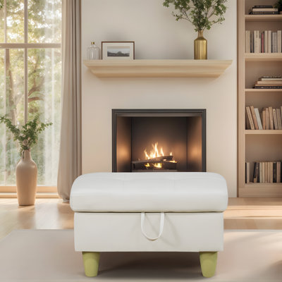 Repose-pieds blanc en similicuir avec rembourrage en mousse et rangement caché - Design moderne, confortable et fonctionnel pour le salon, la chambre à coucher, le bureau
