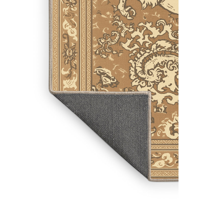 Tapis oriental moelleux moelleux à motif oriental brun et beige Hippogriff, 4 x 6