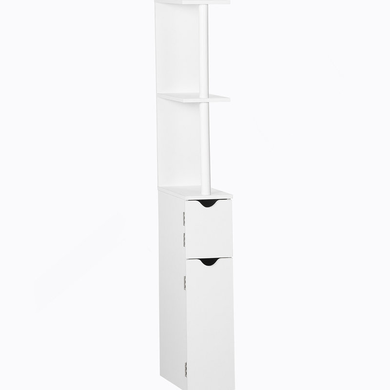 Grande armoire de rangement pour salle de bain Kleankin, tour à linge autoportante avec 2 tablettes ouvertes et 2 portes