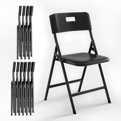 Folding Chairs, 330lbs Capacity, Heavy-Duty Commercial Stackable Plastic Foldable Chairs for Indoor, Outdoor (Black, 10 Pack)