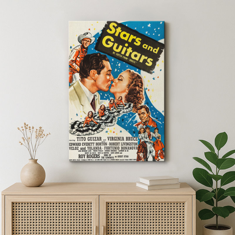 «Classic Western Romance», affiche de film, photos de guitare et d'étoiles, H 48 po x l 32 po x P 1,5 po, Toile tendue