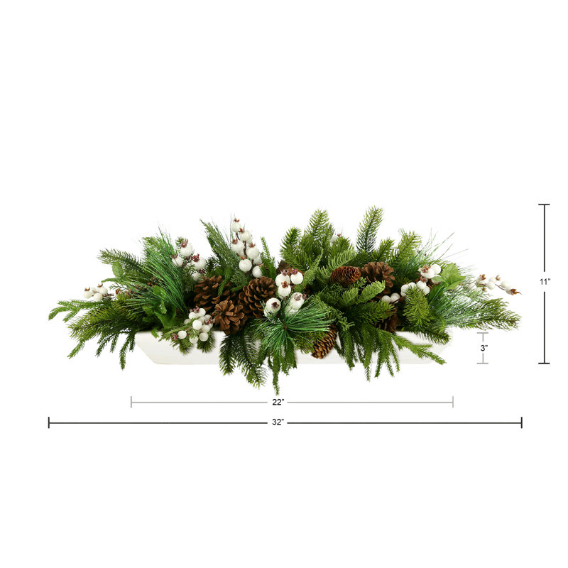 Holiday Arrangement with Evergreens, Berries and Pinecones