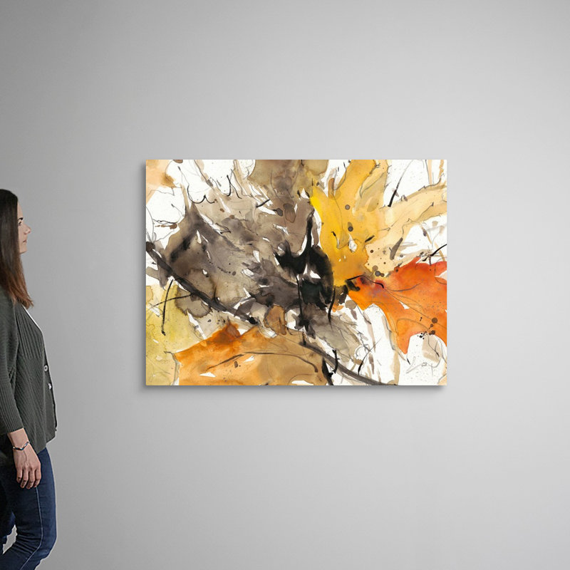 Aquarelle, feuilles d'automne II, art mural, H 36 po x l 48 po, Toile tendue