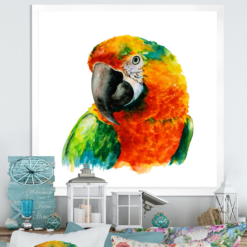 Illustration d'une tête de perroquet - décoration murale traditionnelle sur toile, H 16 po x l 16 po x P 1 po