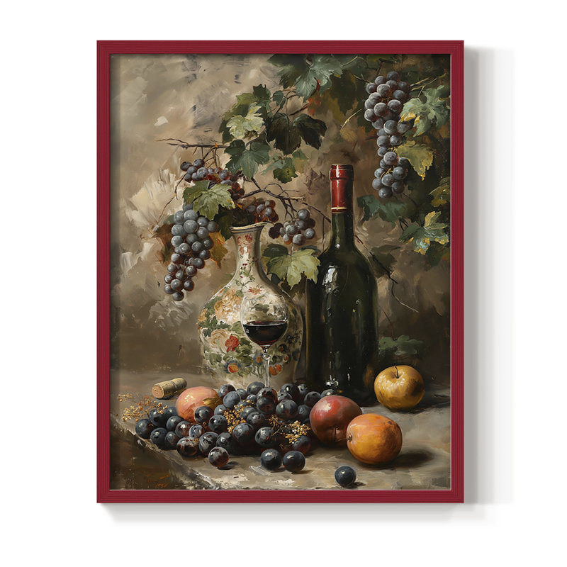 Reproduction encadrée FLORAL Series DCCXIX - bois massif, Rouge, H 30 po x l 24 po