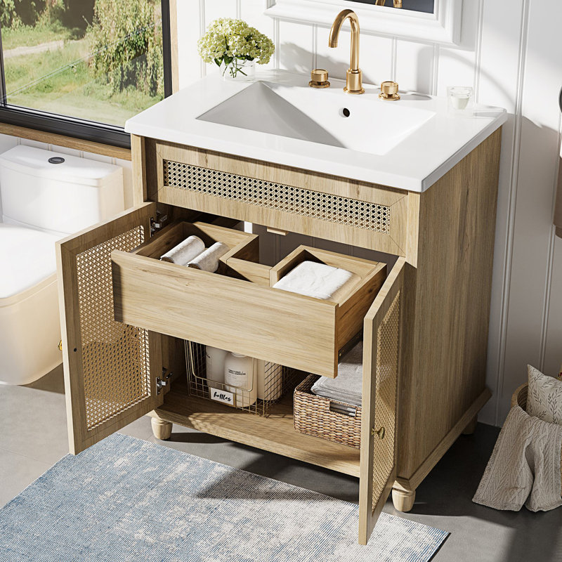 Bathroom Vanity With Handwoven Rattan Doors