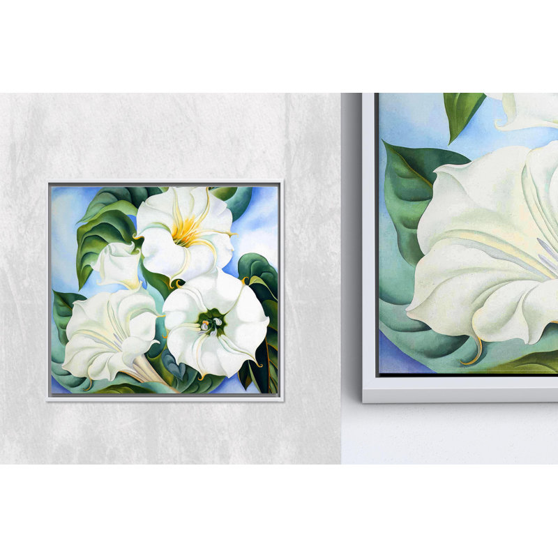 Reproduction d'art sur toile imprimée: Élégante feuille verte avec fleur de datura, toiles à cadre blanc 1P