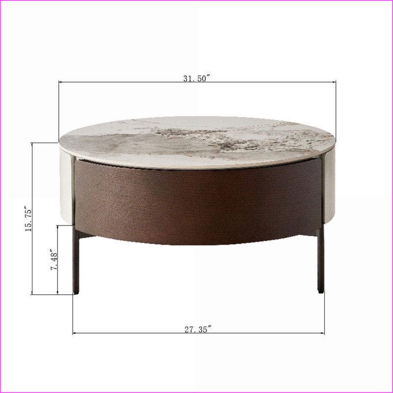 Table basse ronde moderne blanche avec plateau en pierre frittée, facile à nettoyer et amp; Espace de rangement spacieux pour le salon