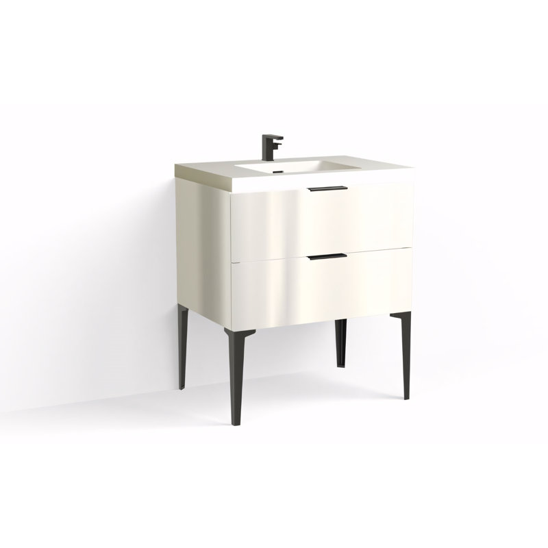 Avila 30" W Freestanding Single Bathroom Vanity with Dean Leg, Matte Black, Matte White/Single, White Acrylic