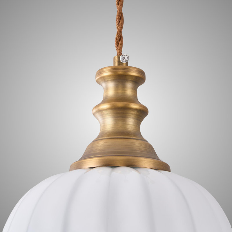 Luminaire suspendu en verre brossé l 9,45 po, H 6,69 po x l 9,45 po x P 9,45 po, Ivoire blanc, Cuivre brossé