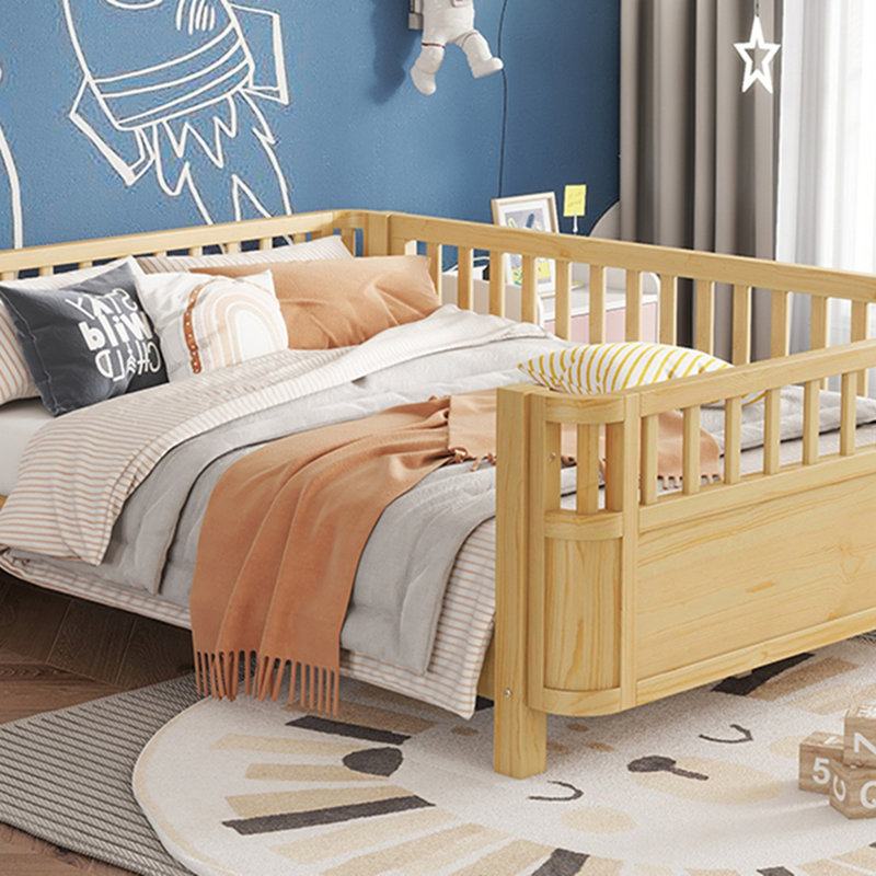 Lit plateforme double en bois pour enfants, lit double en bois à profil bas avec rails pour filles et garçons, (conception brevetée, ancien SKU W2593P233781)