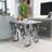 Grey And Silver End Table With Polished Metal Geometric Base