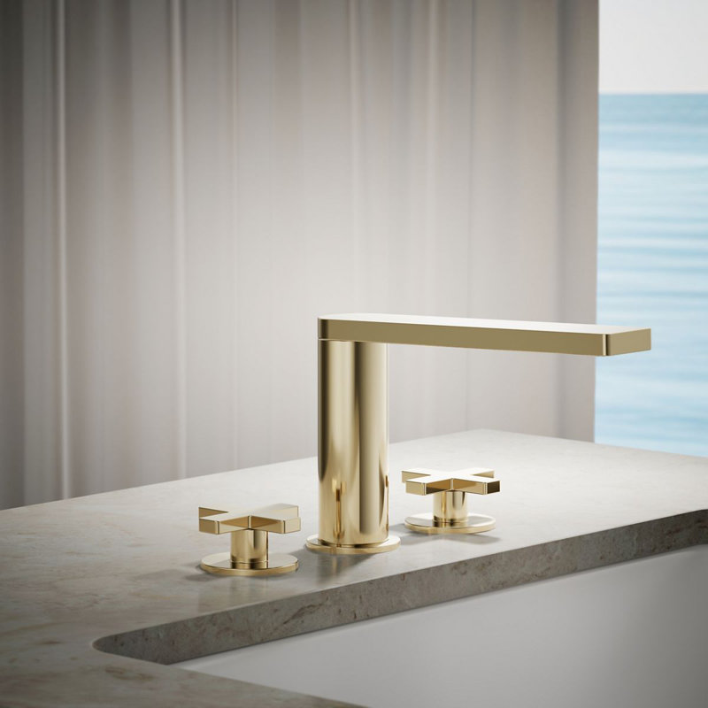 Composed Deck-Mount Bath Faucet With Cross Handles, Vibrant French Gold