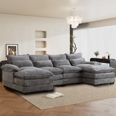 Alhertine 120" W U Shape Cloud Couch with Lumbar Support, Comfy Chenille Deep Seat Sofa with Double Chaise