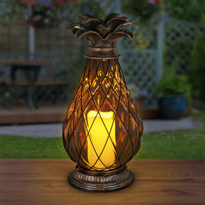 Exhart Pineapple Lantern with Battery Powered LED Candle on a Timer