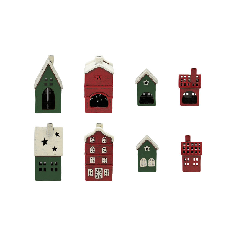Hand-Painted Dolomite House Tealight Holder Set
