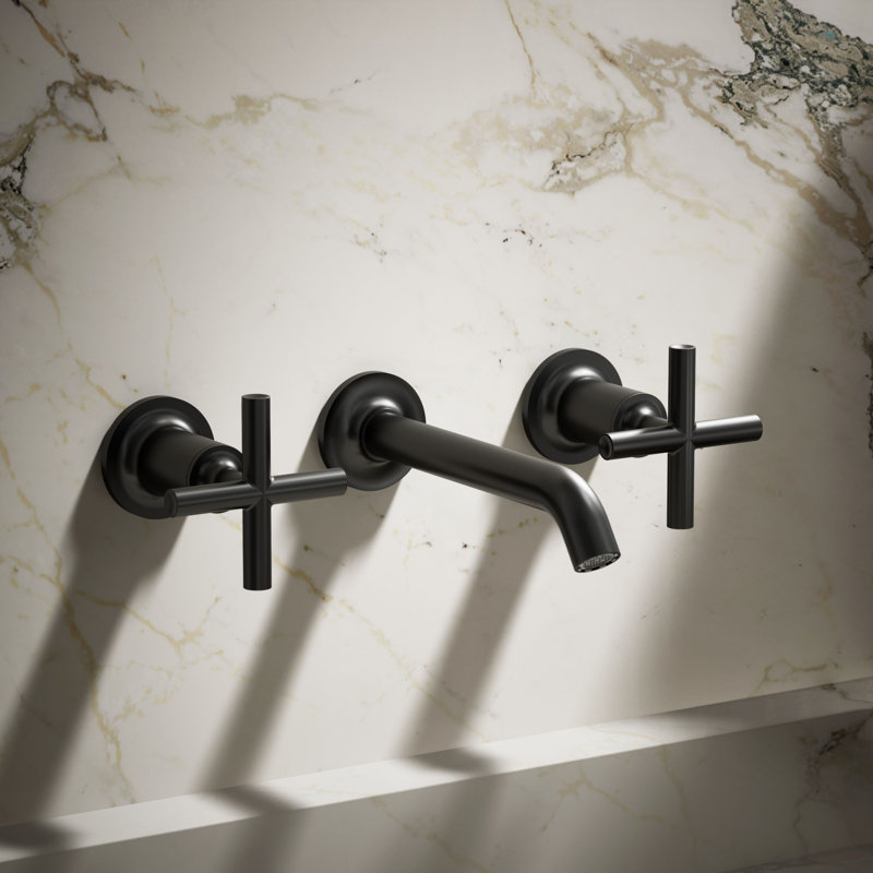 Purist® Wall-Mounted Bathroom Faucet, Matte Black, Cross Handle