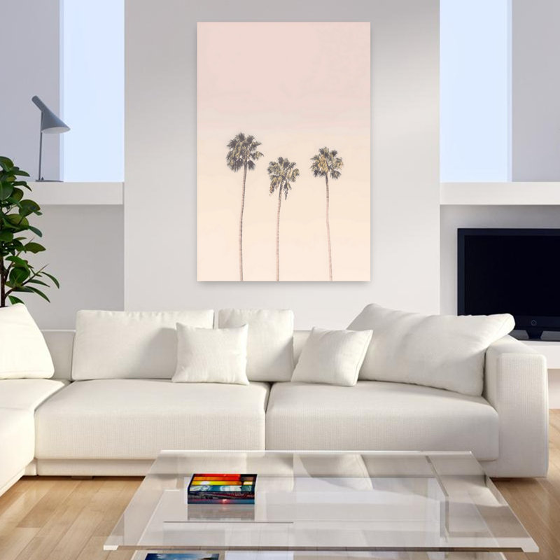 «Peachy Palms», art mural contemporain abstrait, H 48 po x l 32 po