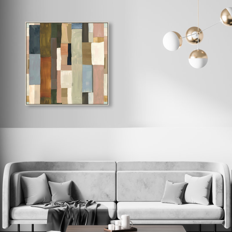 Beige Blocks II Canvas Abstract Print by Oliver Gal, Black Frame, 12 x 12, 31"H x 31"W, Silver Frame