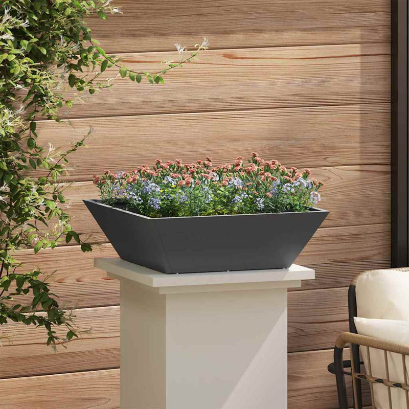 Garden Planter Decor Metal Trapezoidal Outdoor Modern Terrace Holder, Black, 15cmH x 50cmW x 50cmD