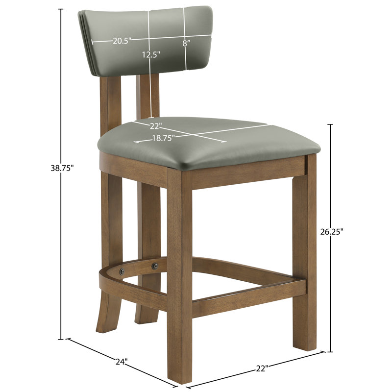 Tabouret de comptoir rembourré en cuir Phalan, Noyer teinté, Cuir olive végétalien